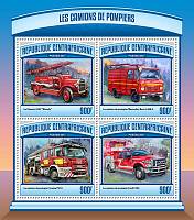 Stredoafrická republika Miniatúrny hárok 2017 MNH Hasičské autá - Kliknutím na obrázok zatvorte -